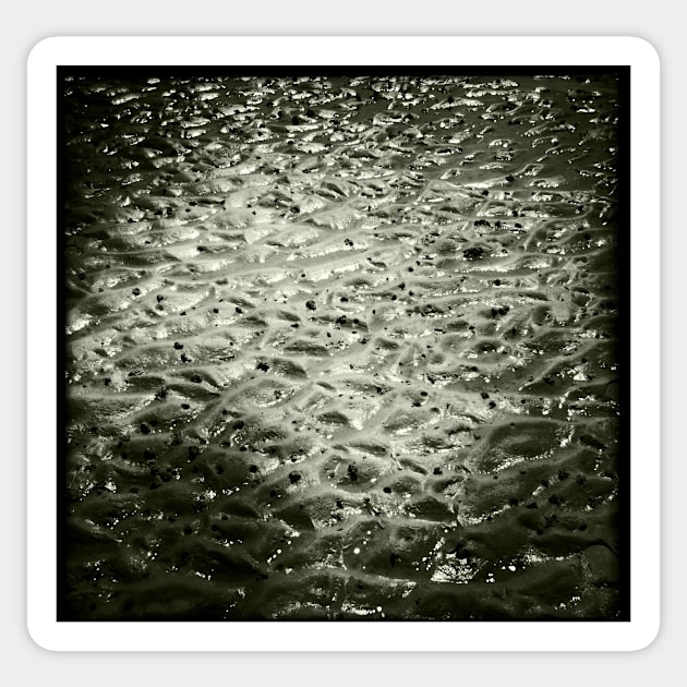 Patterns in wet sand - Thornham Beach, Norfolk, UK Sticker by richflintphoto